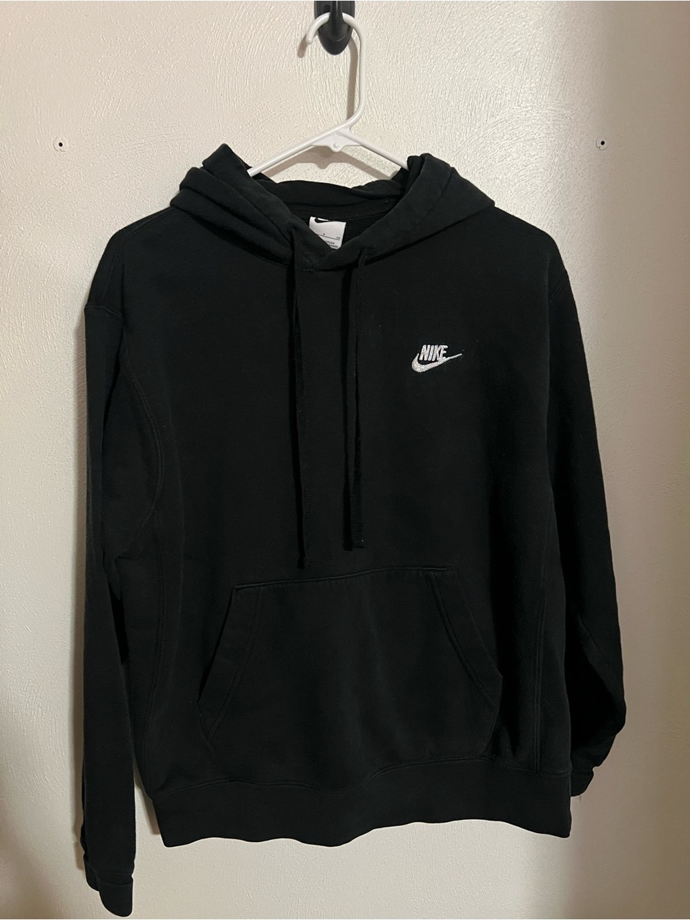 NIKE Classic Club Fleece Custom Rhinestoned Logo Hoodie Black Women's Size S GUC